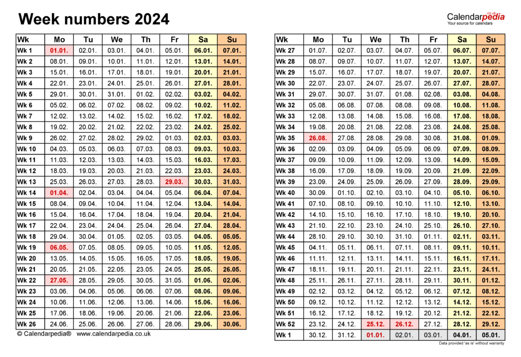 2024 2024 Calendar Free Printable 2024 CALENDAR PRINTABLE - Calendar Listing Week Numbers 2024