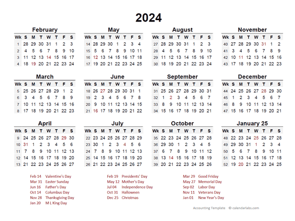 2024 Accounting Calendar Printable Jessa Maribeth - Accounting Calendar 2024 With Week Numbers