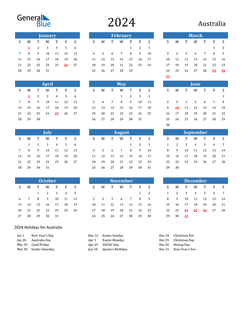 2024 Australia Calendar With Holidays - 2024 Calendar With Week Numbers Australia