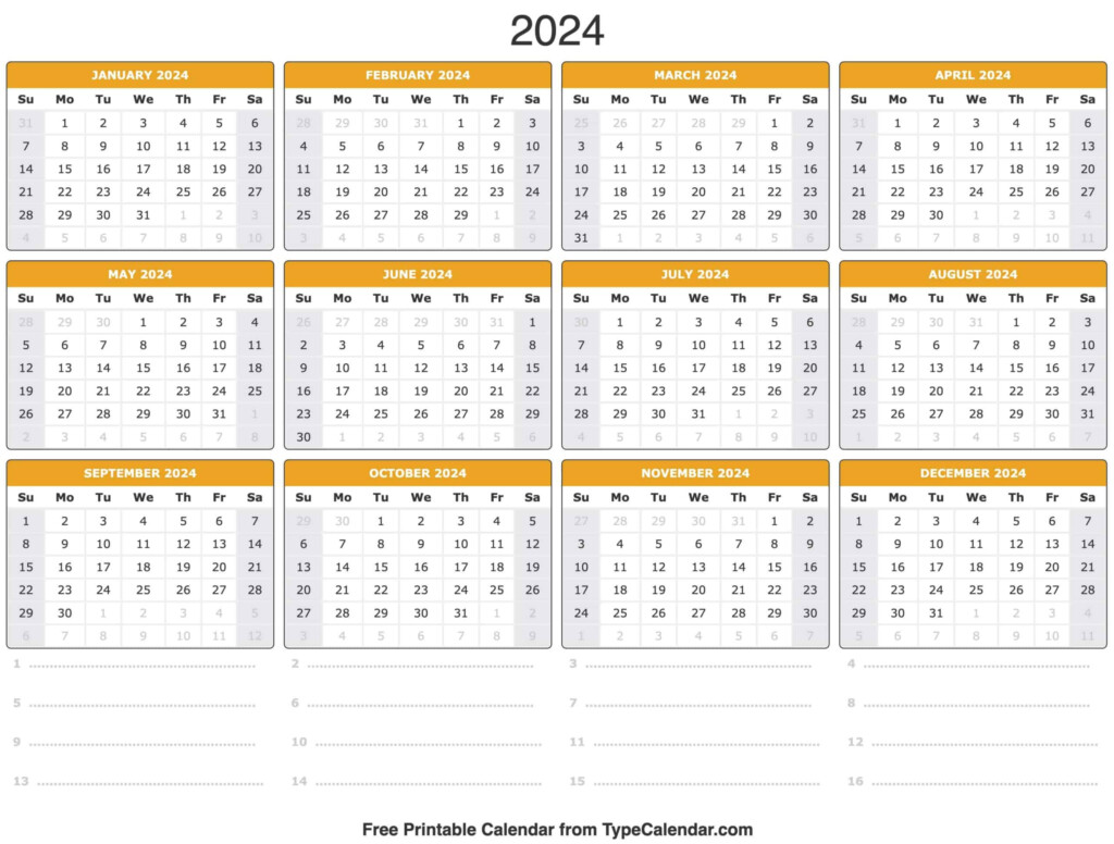 2024 Calendar - Yearly Calendar 2024 With Week Numbers Printable