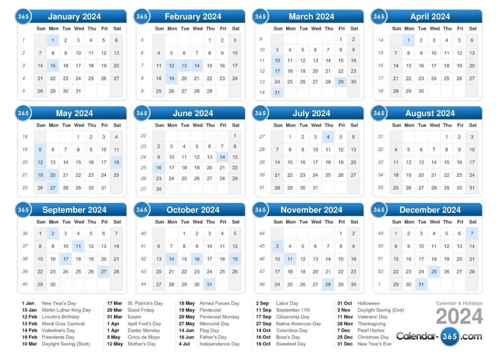 2024 Calendar - 2024 Calendar With Day And Week Numbers