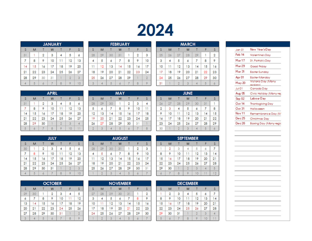 2024 Calendar 2024 Printable Canada 2024 CALENDAR PRINTABLE - 2024 Calendar With Week Numbers Printable Canada