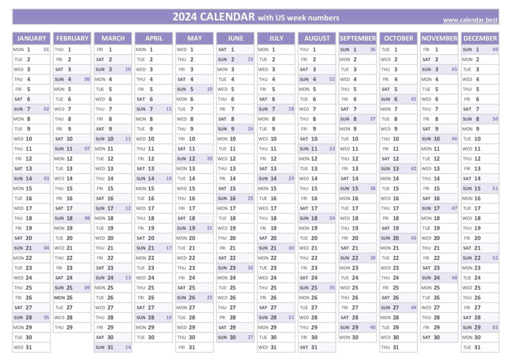 2024 Calendar By Week Numbers Pdf Becka Carmita - Printable Weekly Calendar 2024 With Week Numbers