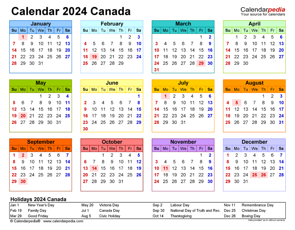 2024 Calendar Canada Calendarpedia Audra Candide - 2024 Calendar Canada Week Numbers