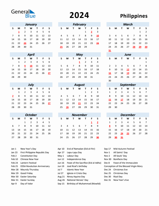 2024 Calendar Philippines With Holidays Printable Alexi Viviana - 2024 Calendar With Week Numbers Printable Philippines