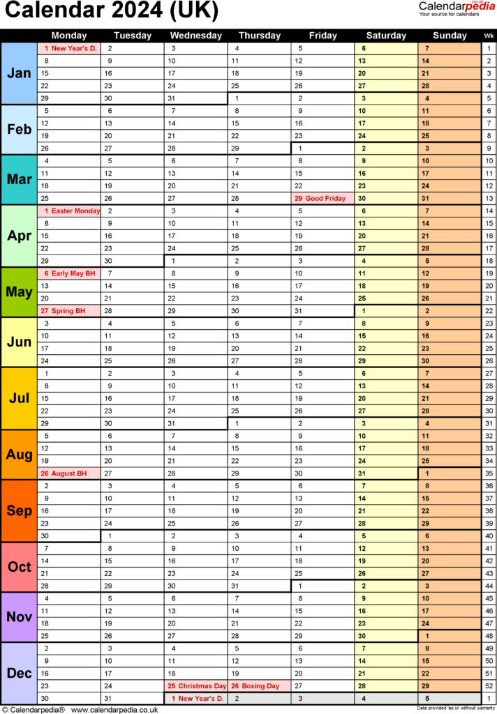 2024 Calendar Printable One Page - 2024 Printable Calendar Uk With Week Numbers