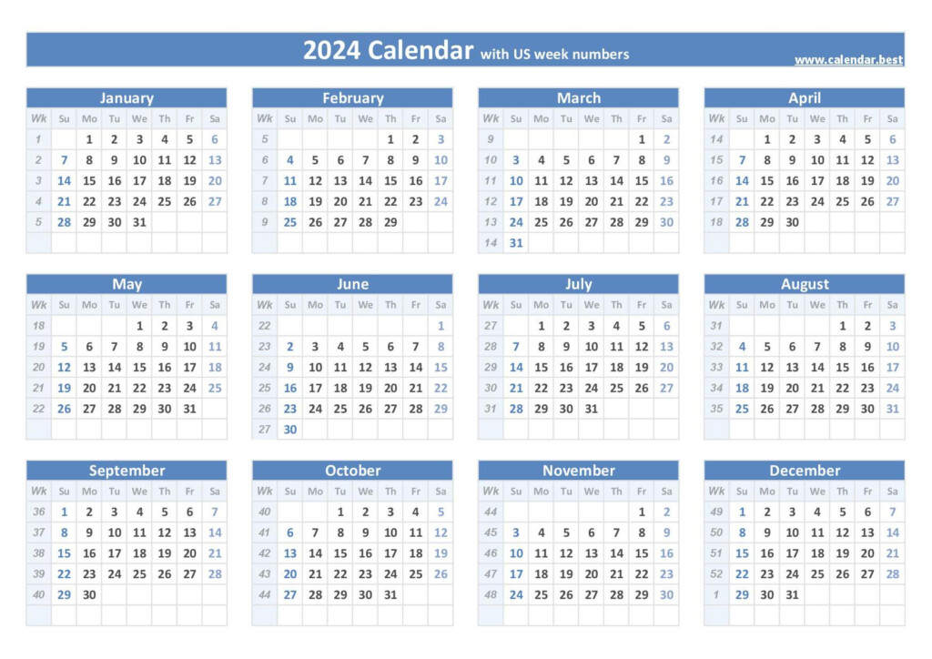 2024 Calendar Printable With Week Numbers 2020 Free 2024 Calendar - 2024 Yearly Calendar Printable With Week Numbers