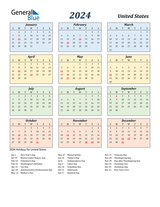 2024 Calendar Usa 2024 Calendar Printable - Usa Calendar 2024 With Week Numbers