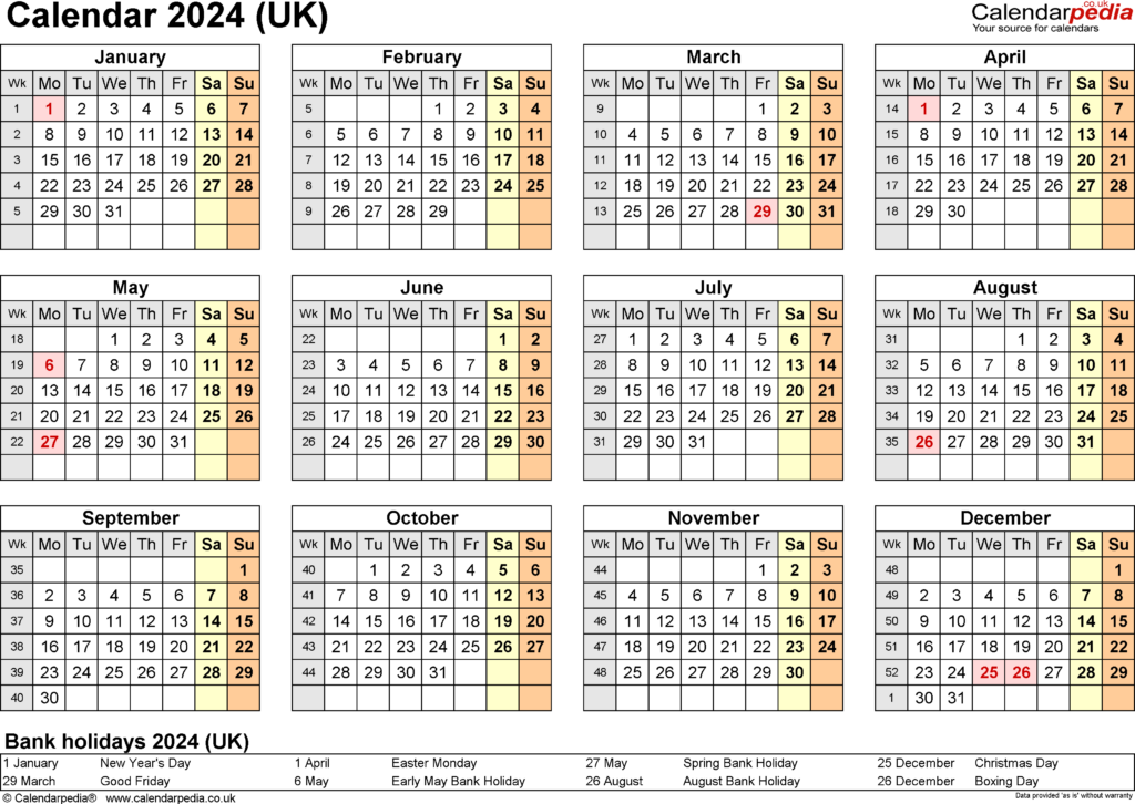 2024 Calendar Weeks With Holidays Calendar Printable Free Printable  - Calendar Week Numbers 2024 Pdf