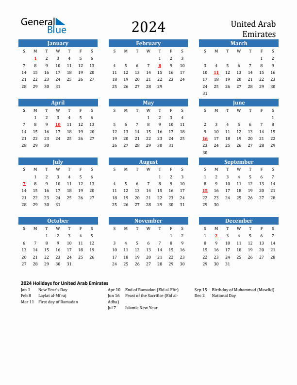 2024 Calendar With Holidays Uae Libbi Othella - Uae Calendar 2024 With Week Numbers