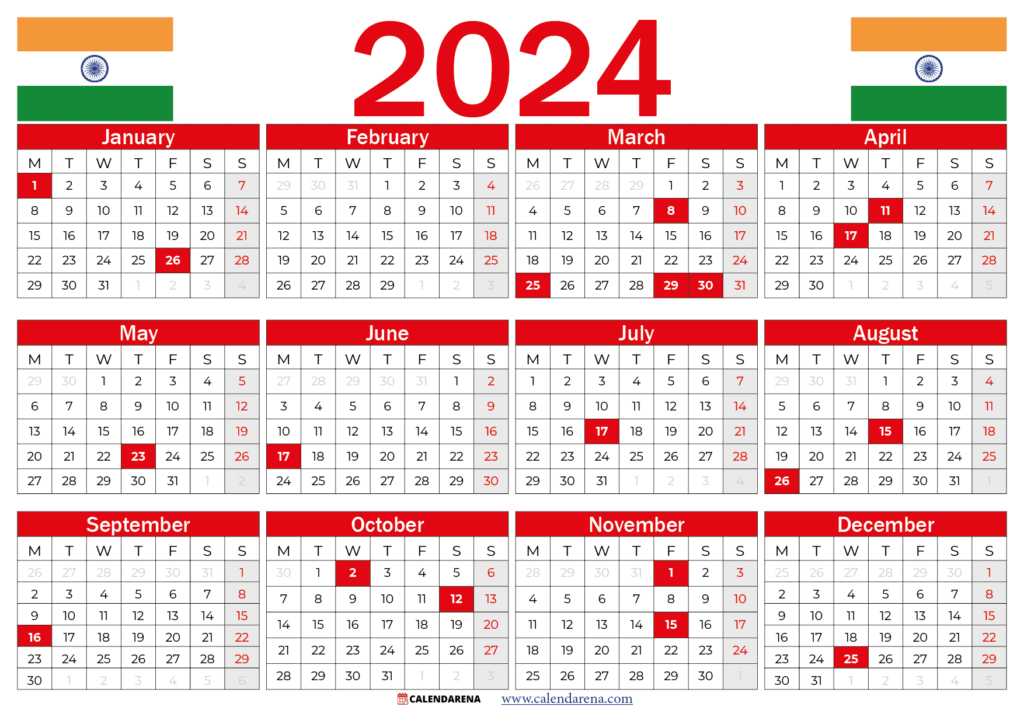 2024 Calendar With Indian Holidays Pdf Janeen Noelyn - Indian Calendar 2024 With Week Numbers Pdf