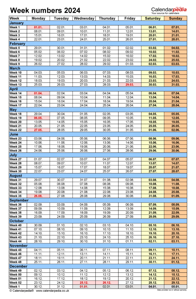 2024 Calendar With Week Numbers Printable Uk 2024 Liesa Pamella - Calender 2024 Week Numbers