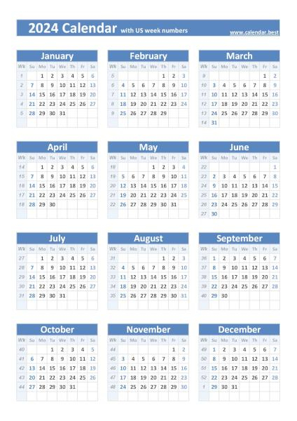 2024 Calendar With Week Numbers US And ISO Week Numbers  - Us 2024 Calendar With Week Numbers