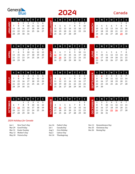 2024 Canada Calendar With Holidays - 2024 Calendar With Week Numbers Canada