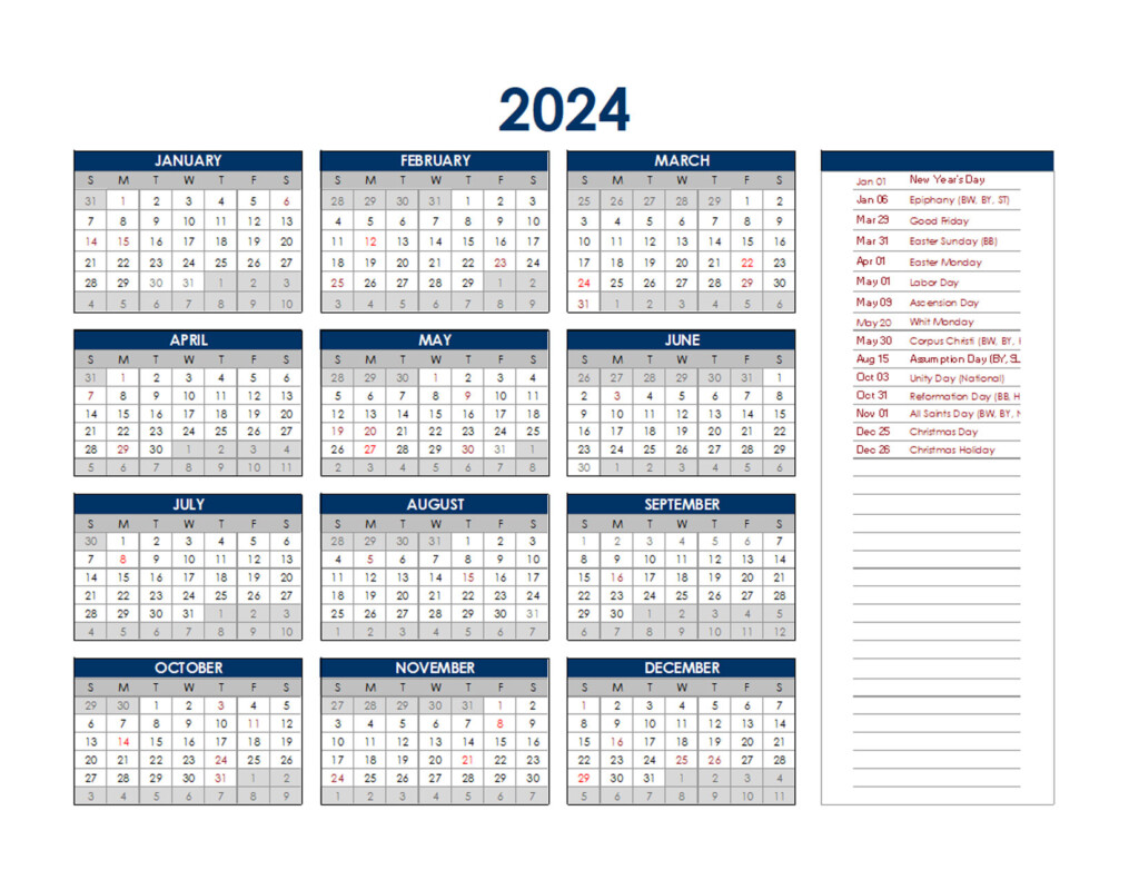 2024 Germany Annual Calendar With Holidays Free Printable Templates - Calendar 2024 Germany Week Numbers