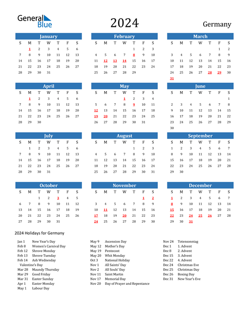 2024 Germany Calendar With Holidays - German Calendar Week Numbers 2024