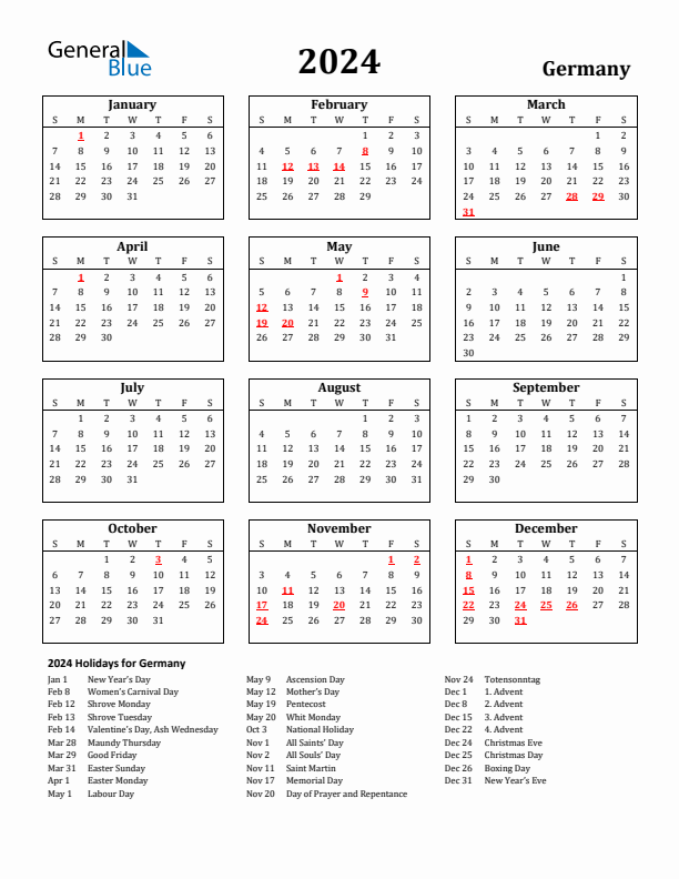 2024 Germany Calendar With Holidays - Germany Calendar 2024 Week Numbers