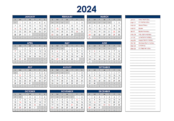 2024 Ireland Annual Calendar With Holidays Free Printable Templates - Ireland 2024 Calendar With Week Numbers