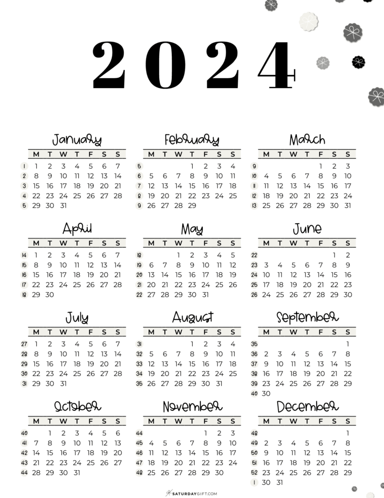 2024 Numbered Weeks Calendar Weekly Printable Calendar Customizable 2024 - 2024 Numbered Weeks Calendar