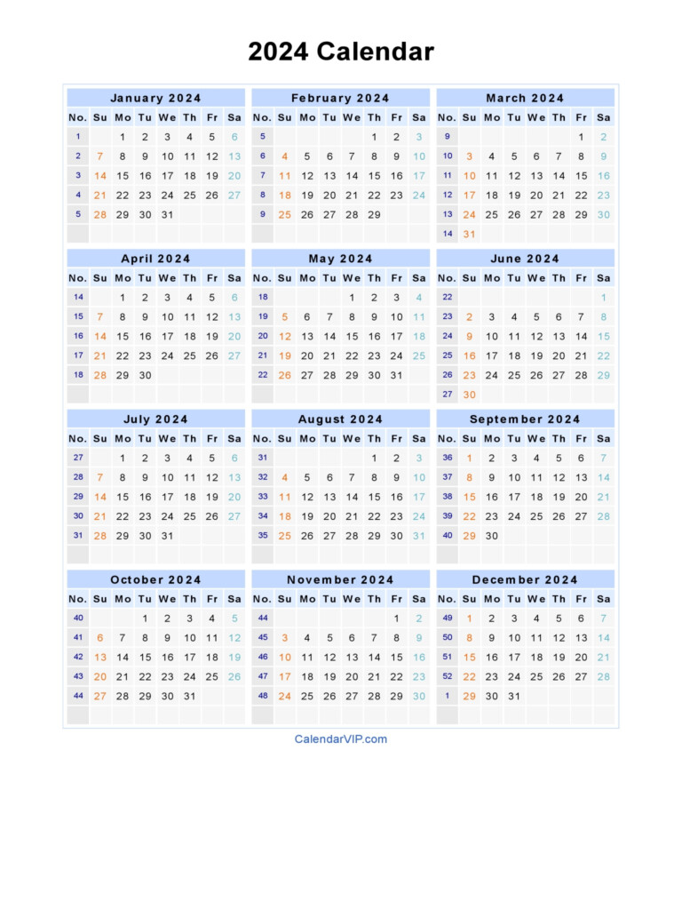 2024 Printable Calendar One Page Printable Templates - Blank Calendar Yearly 2024 No Week Numbers