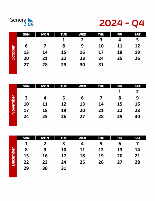 2024 Quarterly Calendar Printable Pdf Cory Genevra - 2024 Calendar With Week In The Quarter Numbers