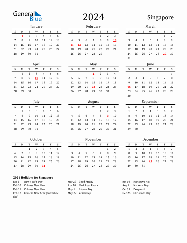 2024 Singapore Calendar With Holidays - 2024 Calendar With Week Numbers Singapore