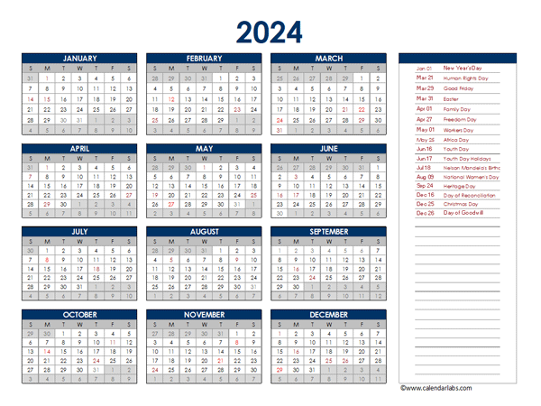 2024 South Africa Annual Calendar With Holidays Free Printable Templates - 2024 South African Calendar With Week Numbers