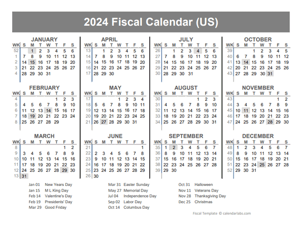 2024 USA Fiscal Quarter Calendar Free Printable Templates - Fiscal Year 2024 Calendar With Week Numbers