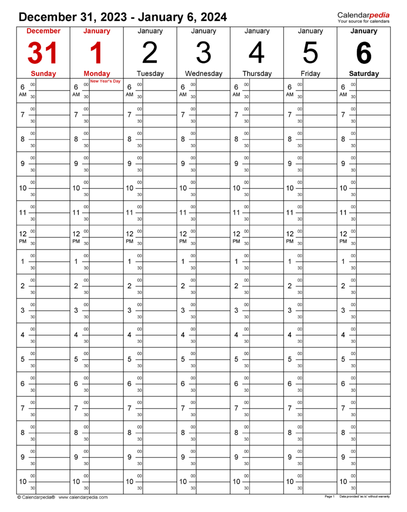 2024 Weekly Calendar Printable Free Pdf Form Printable Calendar List 2024 - Calendar 2024 With Time Slots Calendar With Weeks Numbers