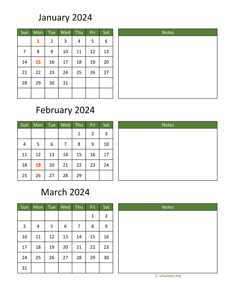 2024 Yearly Calendar Printable With Notes Template Download Calendar  - 2024 Three Month Calendar 3 Month View With Week Numbers