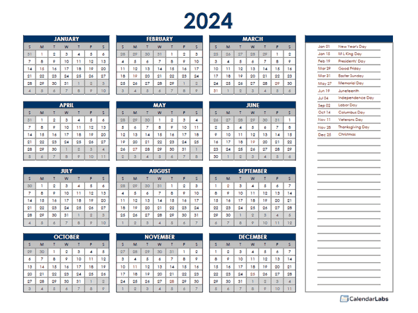 2024 Yearly Calendar Template Excel Excel Holiday 2024 Calendar - 2024 Calendar With Week Numbers Xls