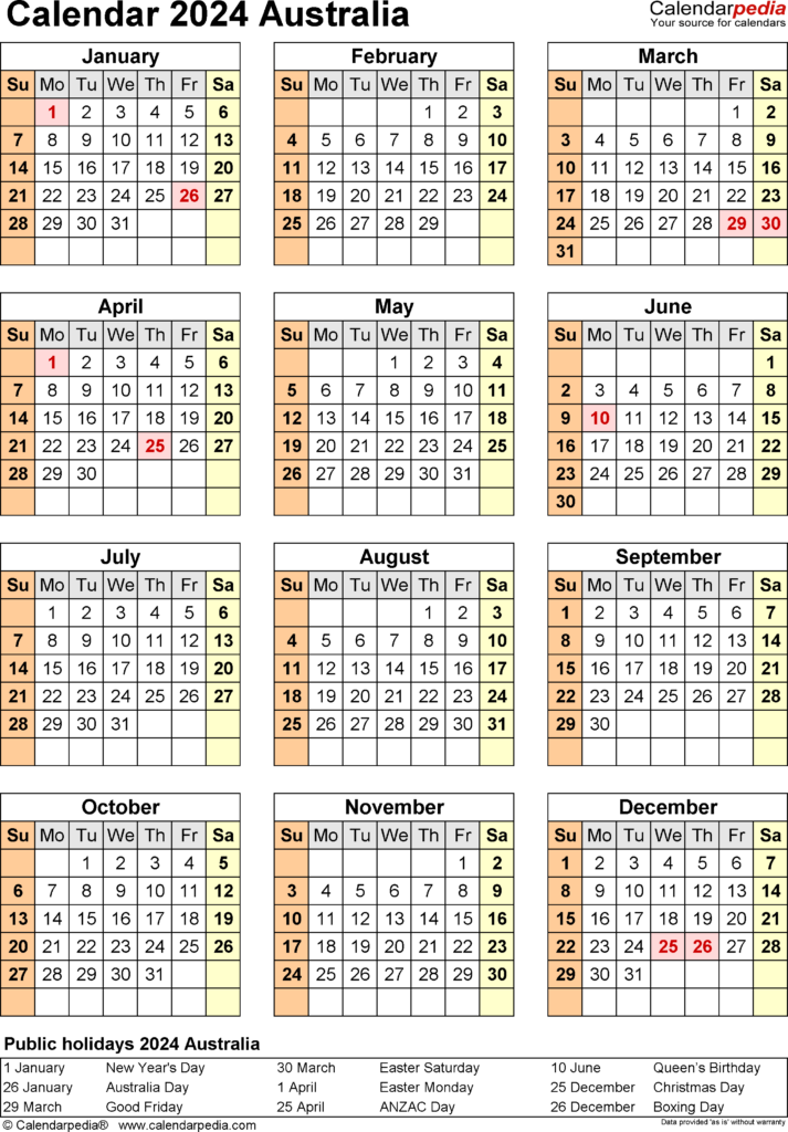 Australia Calendar 2024 Free Printable Excel Templates - 2024 Calendar Australia Week Numbers