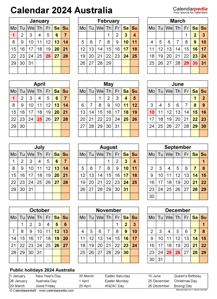 Australia Calendar 2024 Free Printable Pdf Templates Free Printable  - 2024 Australian Calendar With Week Numbers