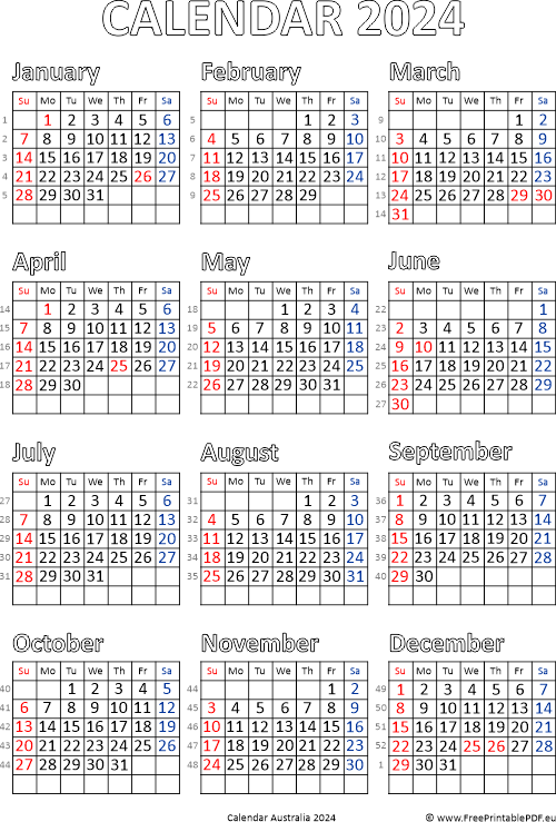 Calendar 2024 Australia Pdf Free Printable PDF - Calendar 2024 Week Numbers Australia