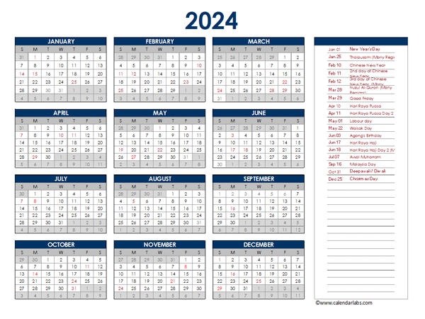 Calendar 2024 Printable Malaysia Maryl Sheeree - 2024 Calendar With Week Numbers Malaysia