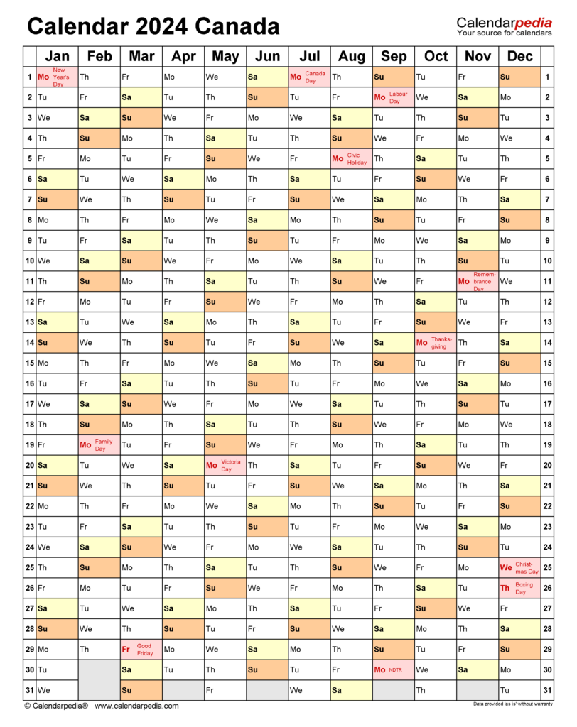 Canada Calendar 2024 Free Printable PDF Templates - 2024 Canadian Calendar With Week Numbers