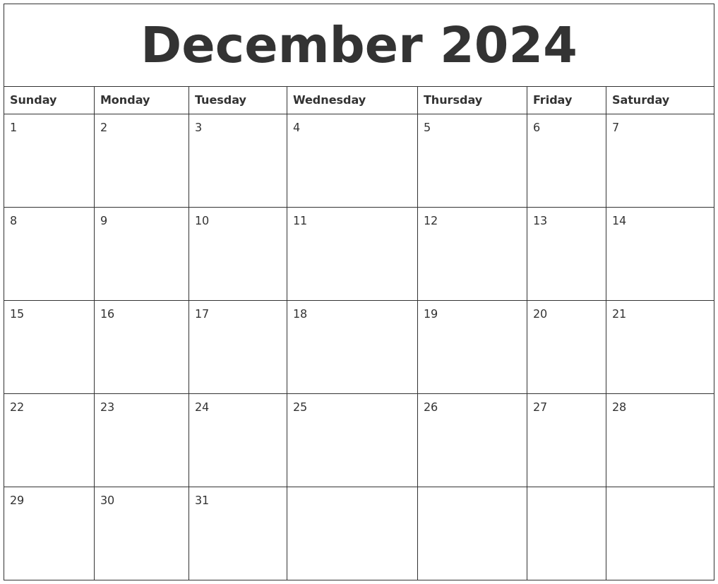 December 2024 Calendar For Printing - December 2024 Calendar With Week Numbers