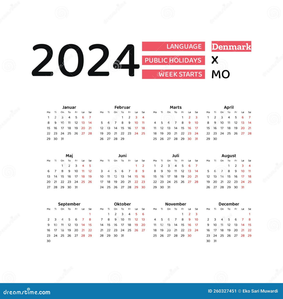 Denmark Calendar 2024 Week Starts From Monday Vector Graphic Design  - Danish Calendar 2024 With Week Numbers