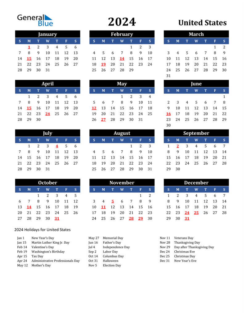 Free Printable 2024 Calendar Printable Calendar 2023 - Year Calendar 2024 2024 With Holidays And Week Numbers