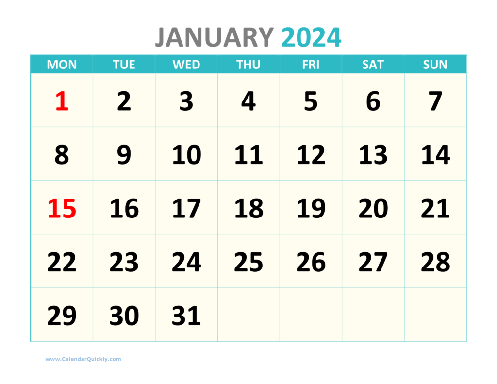 Free Printable 2024 Calendar With Week Numbers Printable Templates By  - 2024 Monthly Calendar With Week Numbers Printable