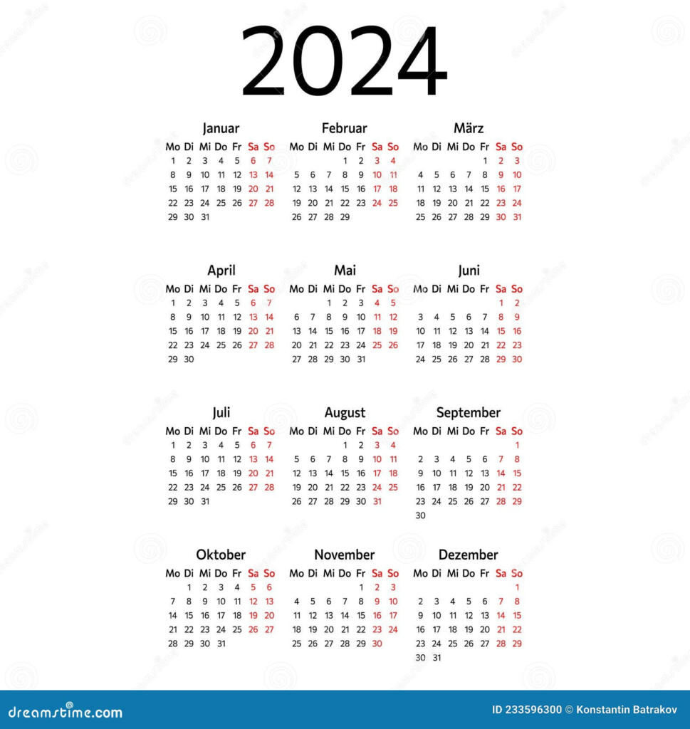 German Calendar For 2024 Week Starts On Monday Stock Vector  - Germany Calendar 2024 Week Numbers