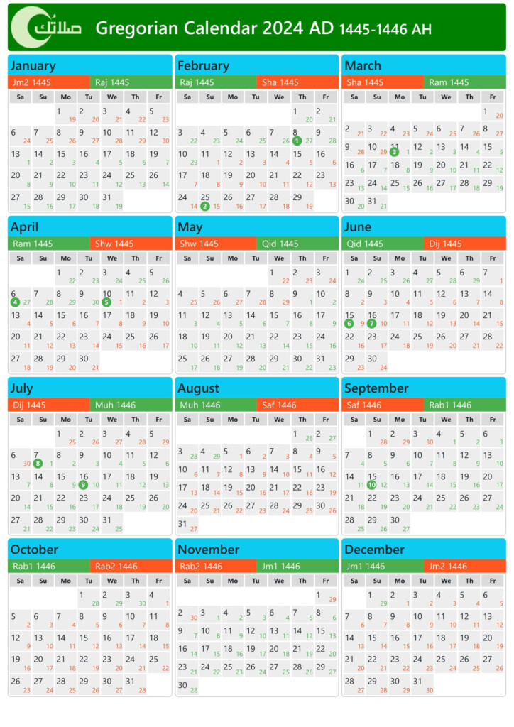 Gregorian Hijri Calendar 2024 1445 1446 In United States 2024  - Gregorian Calendar 2024 With Week Numbers