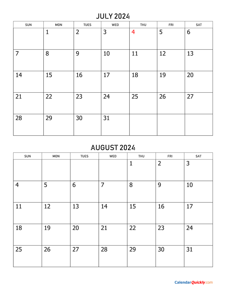 July And August 2024 Calendar Calendar Quickly - 2024 August Calendar With Week Numbers