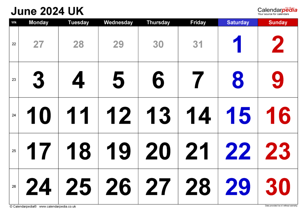 June 2024 Calendar Of Eventseye Salon Arda Mandie - June 2024 Calendar With Week Numbers