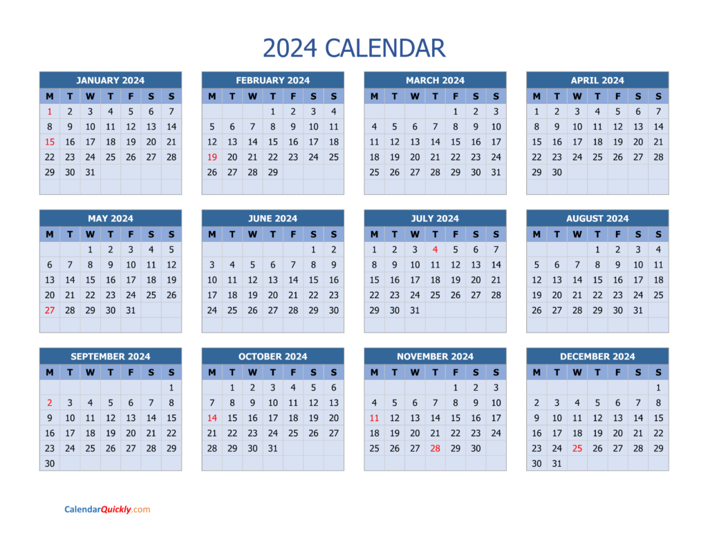 Monday 2024 Calendar Horizontal Calendar Quickly - 2024 Year Calendar With Week Numbers Starting On Mondays