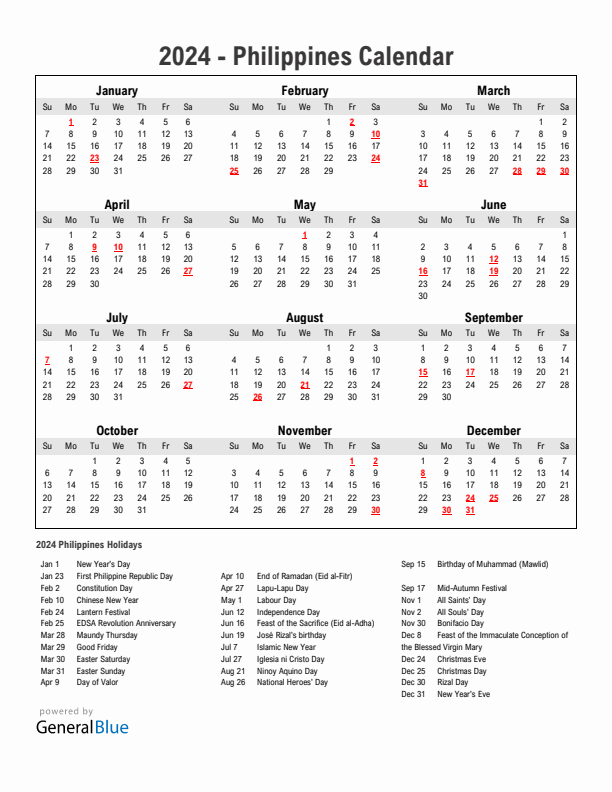 Philippine Calendar With Holidays 2024 Devin Feodora - Philippine Calendar 2024 With Week Numbers