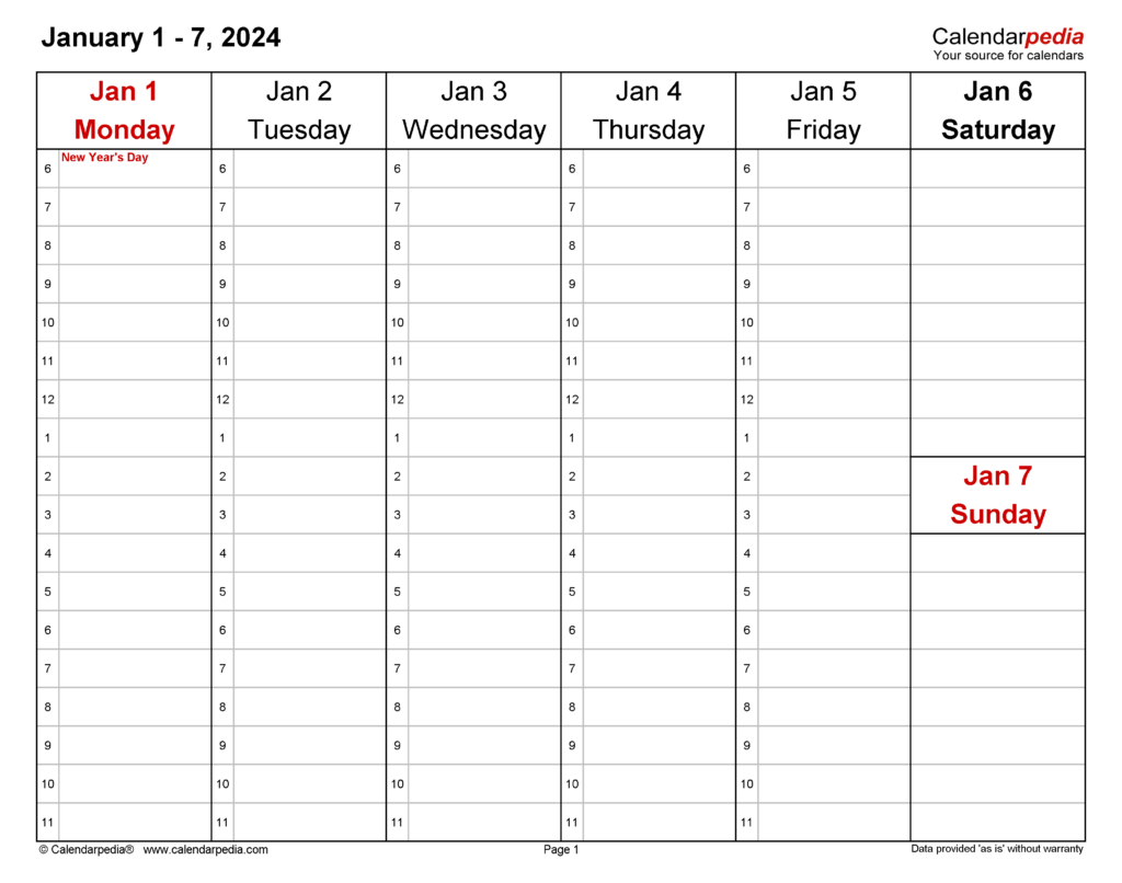 Weekly Calendars 2024 For Excel 12 Free Printable Templates - Weekly Calendar 2024 Excel With Week Numbers