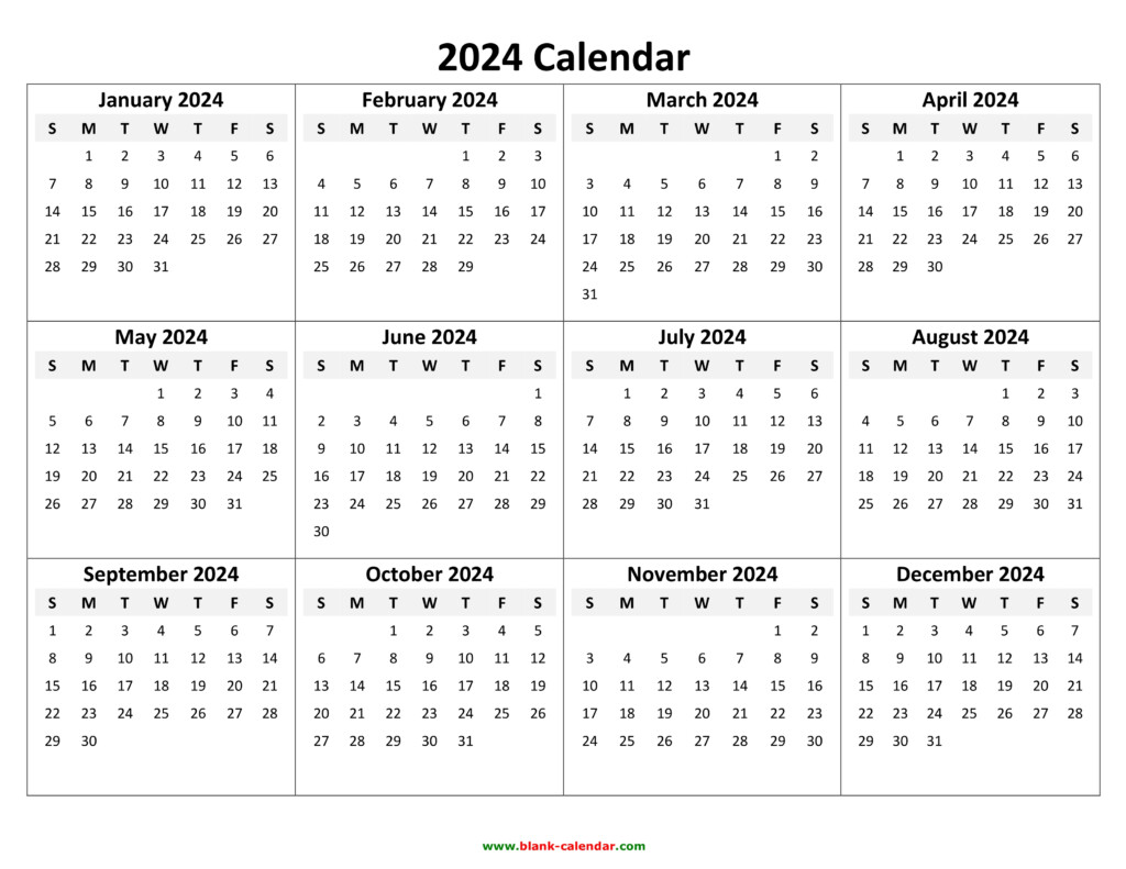 Yearly Calendar 2024 Free Download And Print - Blank Calendar Yearly 2024 No Week Numbers