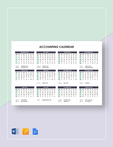 15 Accounting Calendar Templates Free Samples Examples Formats Download - Accounting Calendar Week Numbers