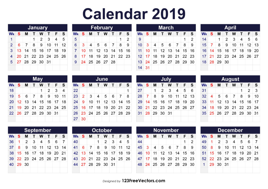 20 2019 Calendar With Week Numbers Printable Free Download Printable  - 2019 20 Calendar With Week Numbers